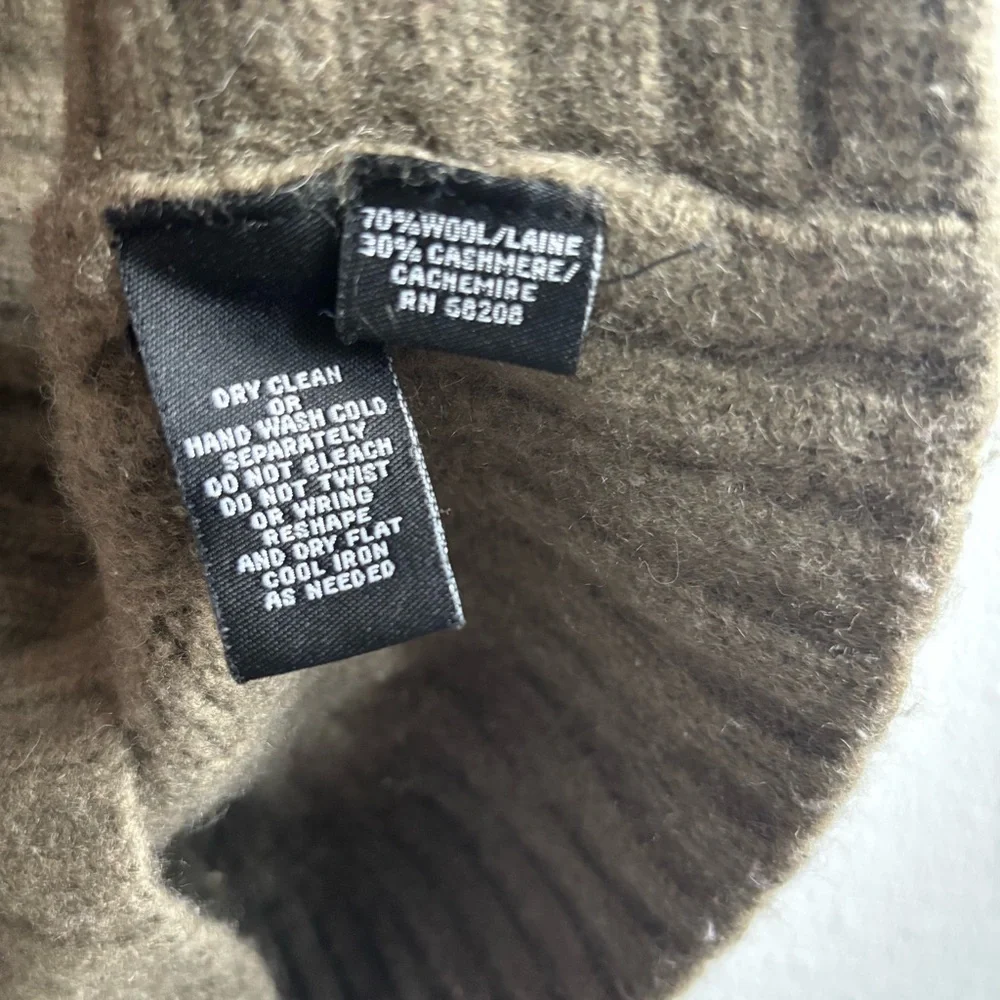 Mark Eisen Karoo Cashmere and Wool Olive/Brown Turtleneck Sweater Poncho Shrug